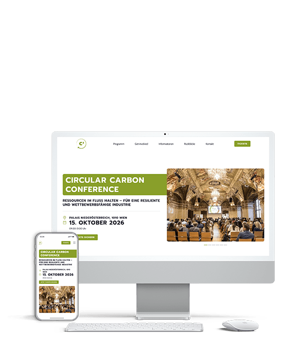 Webseite des Projektes "C3 - Circular Carbon Conference" auf iPhone und Mac.