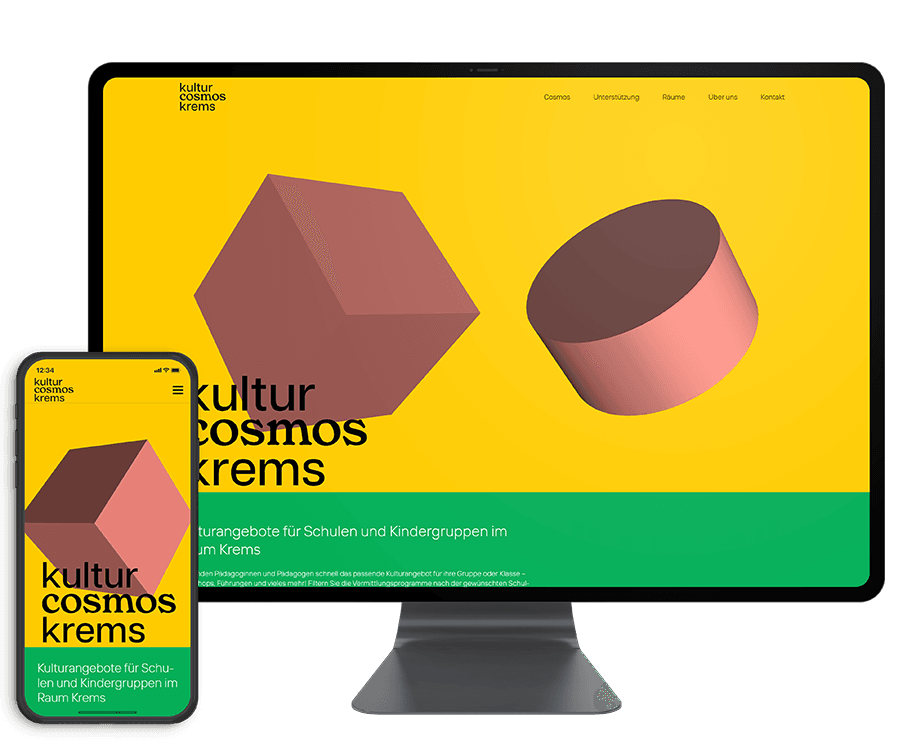 Webseite des Projektes "KulturCosmos Krems" auf iPhone und Mac.