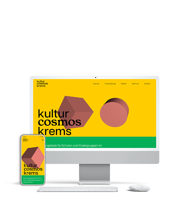 Webseite des Projektes "KulturCosmos Krems" auf iPhone und Mac.